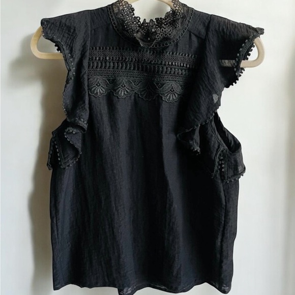 Sabina Musayev Black Flutter Sleeve Blouse with Ruffled Details women’s size xs - Picture 1 of 4